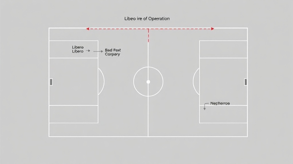 배구 코트 다이어그램에 리베로 활동 구역과 제한 구역이 표시된 도식